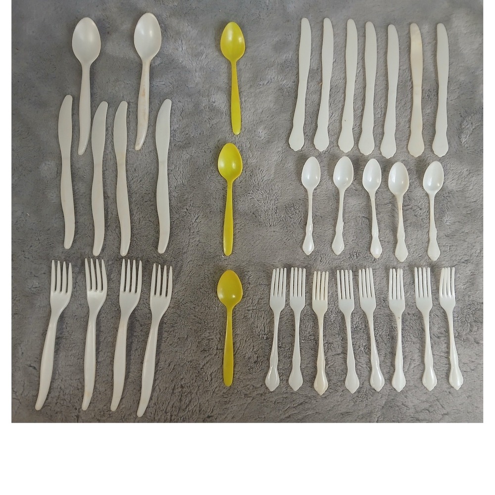 32pc Vintage Melamine Toy Flatware Set Mixed MCM Wavy Ornate Plastic